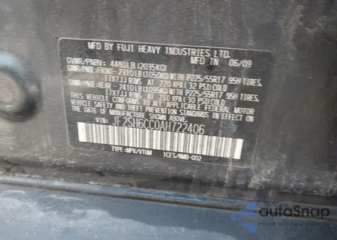 2010 Subaru Forester 2.5X Premium from USA, damaged, VIN JF2SH6CC0AH722406